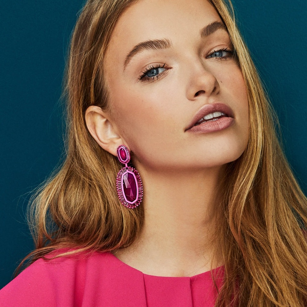 Kendra Scott kaki earrings magenta pink agate